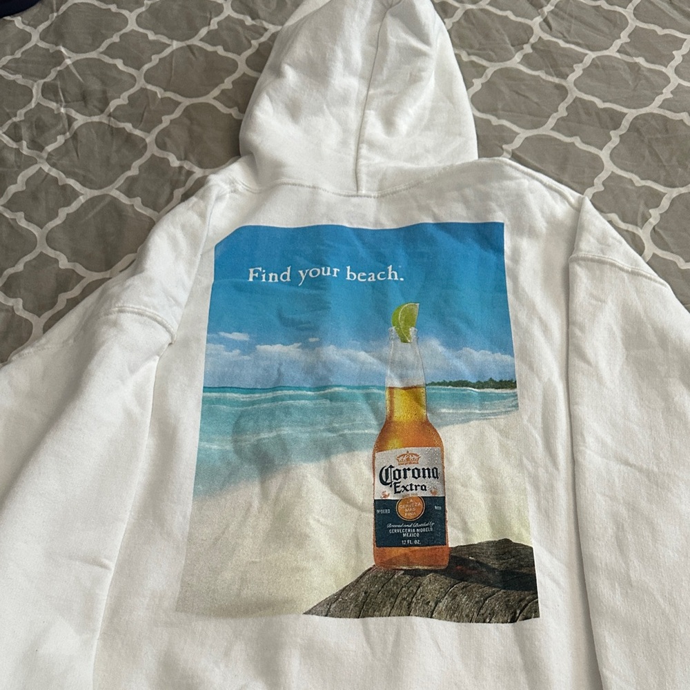 Corona Extra White Hoodie with Beach Print